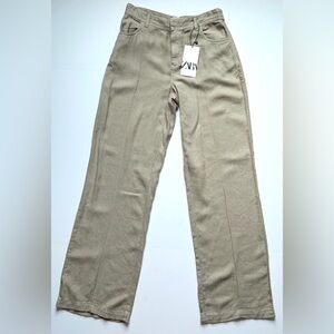 Zara Woman's Linen Blend Wide Straight Tailored Leg Pants NWT